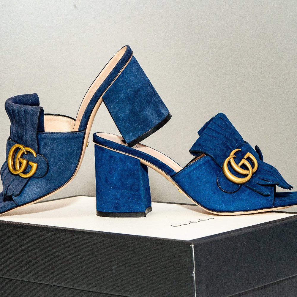 Gucci  Blue Ink Kid Scamosciato Mules/Slides